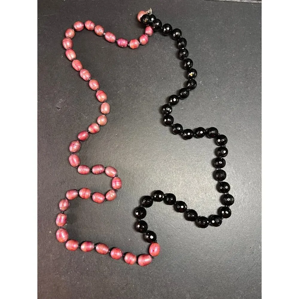 NEW freshwater pearl and black tourmaline necklace with sterling silver clasp
